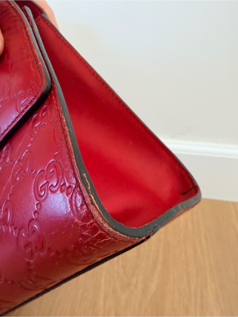 GUCCI ✨ RED LEATHER LARGE PADLOCK CHAIN SHOULDER BAG - Picture 5 of 16